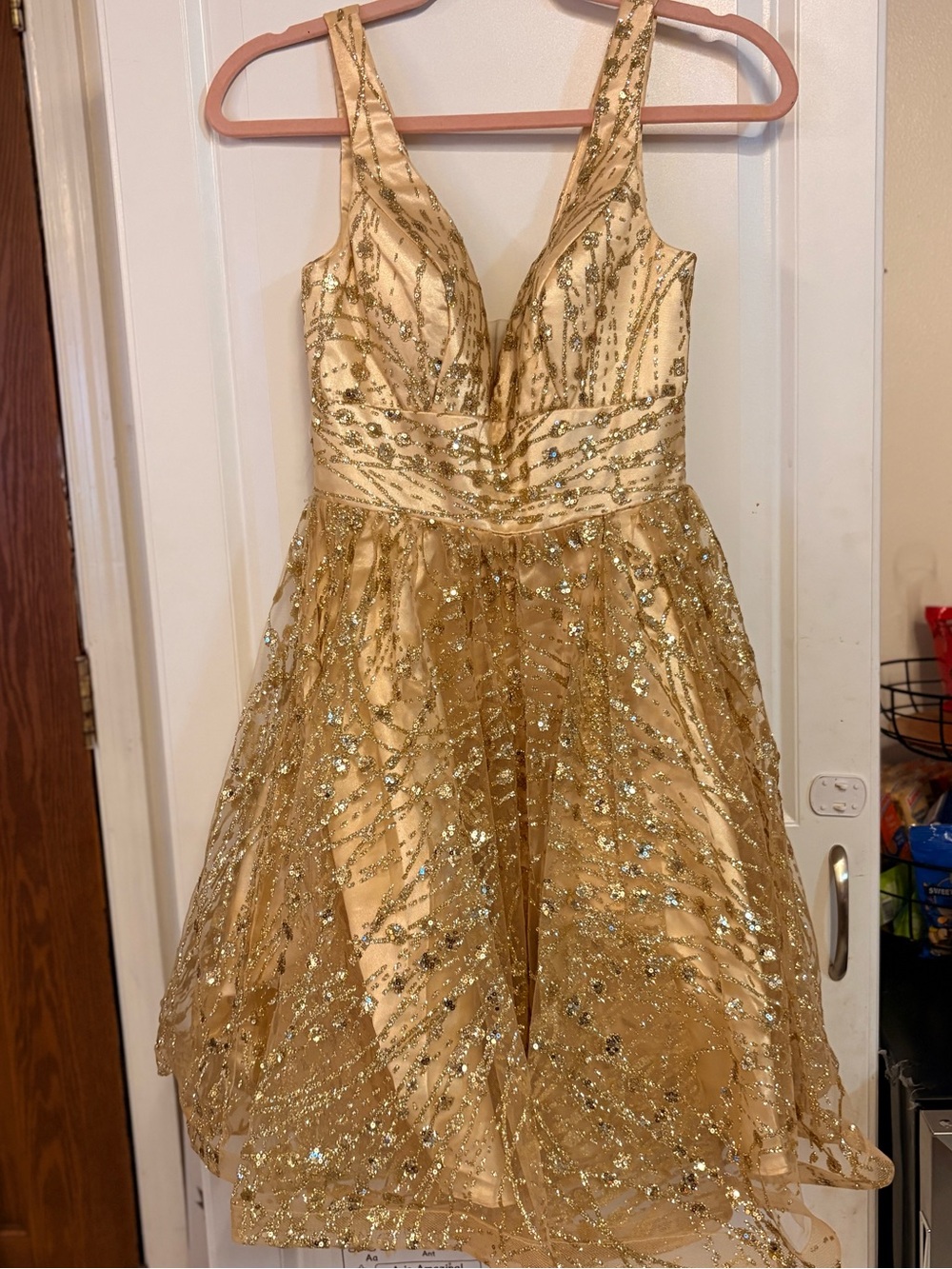 Gold Sequin V-Neck Midi Party Dress